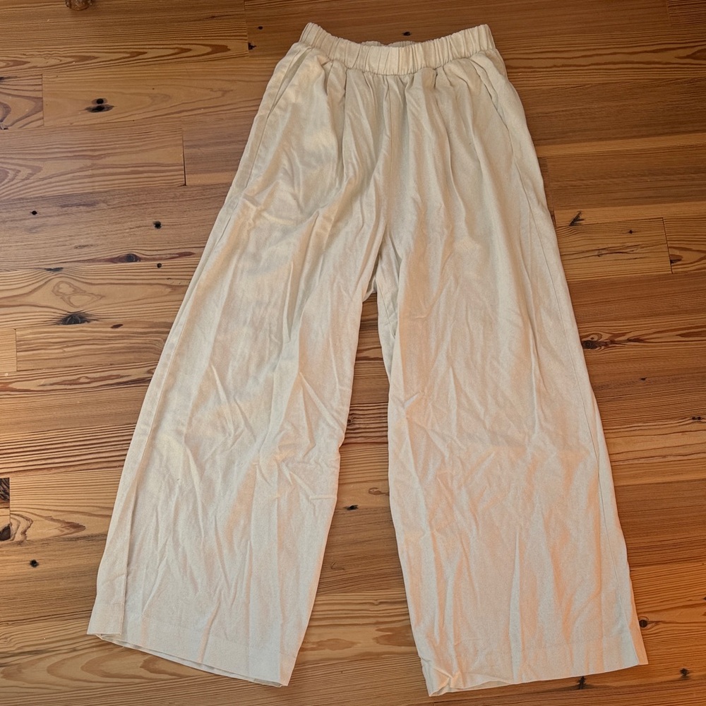 OZMA Wide Leg Pants in Light Cream